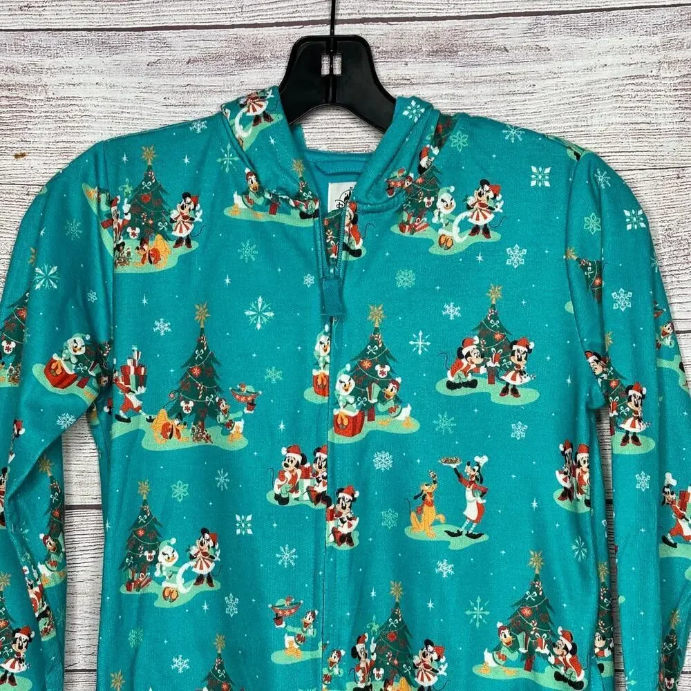 Disney Parks Mickey Mouse Christmas Winter Pajama Lounge Zip Union Suit Size 7/8 - Picture 8 of 12